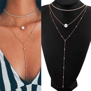 Multi-layer Choker Necklace Dangle Drop Chain